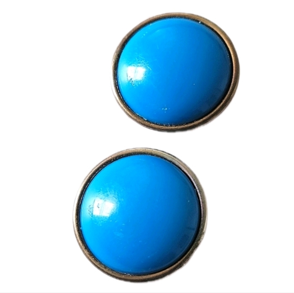 Vintage Retro Circle Blue Clip On Statement Earrings Costume Jewelry